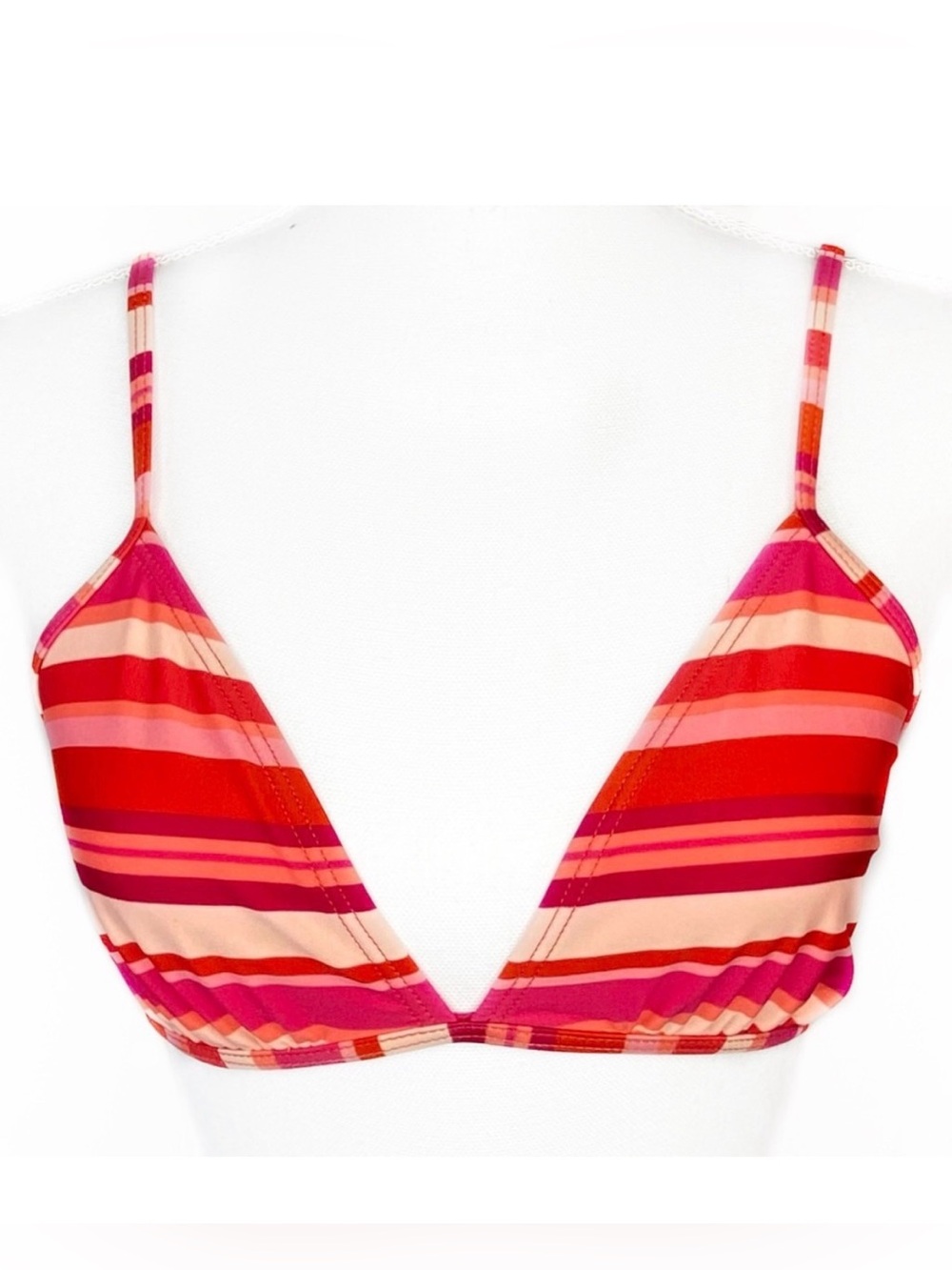 Islander Red Pink & Orange Striped Bikini Top 8